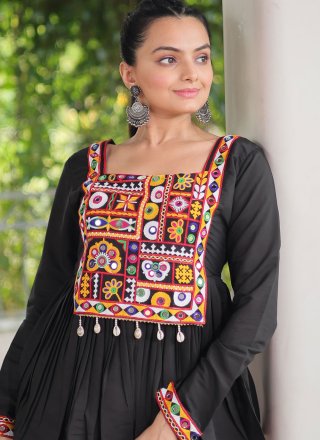 Black Fancy Fabric Casual Kurti with Gamthi Work