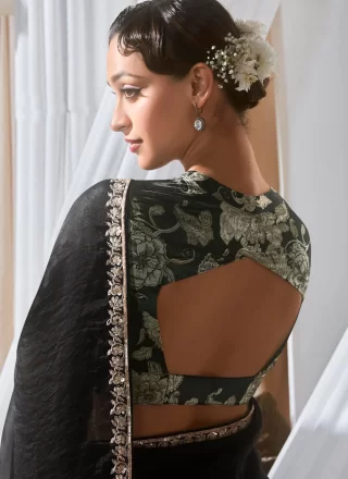 Black Fancy Fabric Classic Saree with Embroidered, Sequins and Zari Work