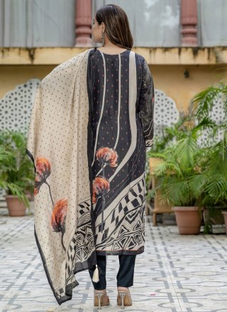 Black Fancy Fabric Digital Print and Hand Work Floor Length Salwar Suit for Ceremonial