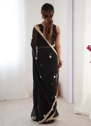 Black Fandy Beads and Sequins Work Contemporary Sari for Women