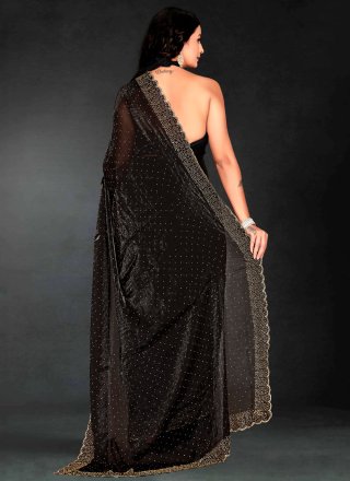 Black Fandy Beads, Cut Dana and Zircon Work Classic Sari for Ceremonial