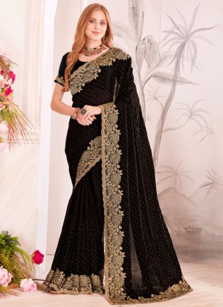 Black Fandy Contemporary Saree with Embroidered, Resham, Zari and Zircon Work