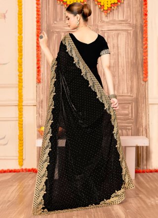 Black Fandy Embroidered, Swarovski and Zari Work Classic Sari