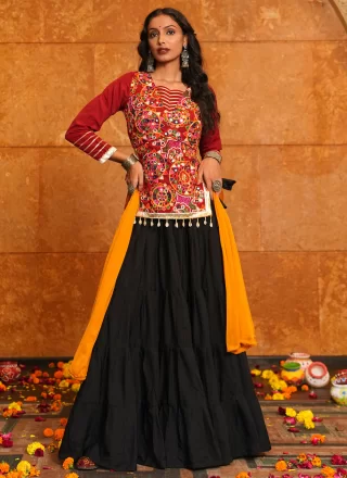 Black Faux Crepe Lehenga Choli with Embroidered Work