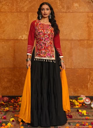 Black Faux Crepe Lehenga Choli with Embroidered Work