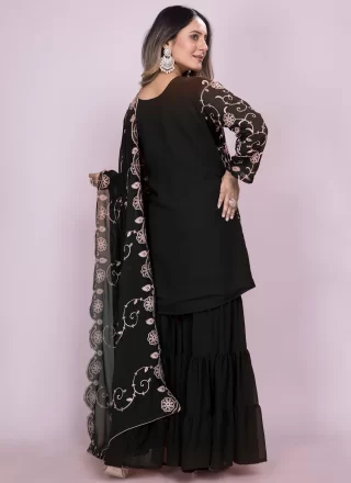 Black Faux Georgette Embroidered Work Readymade Style for Women