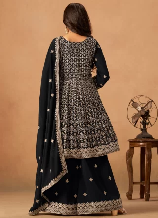 Black Faux Georgette Palazzo Salwar Suit