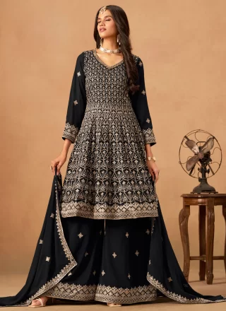 Black Faux Georgette Palazzo Salwar Suit