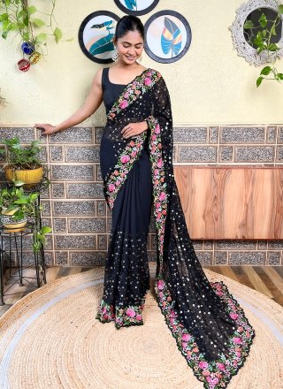 Black Georgette Classic Saree