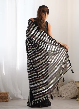 Black Georgette Classic Saree with Embroidered and Sequins Work