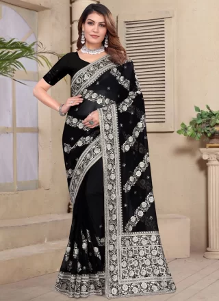 Black Georgette Classic Saree with Embroidered, Resham and Zari Work