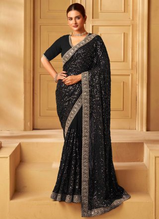 Black Georgette Designer Saree