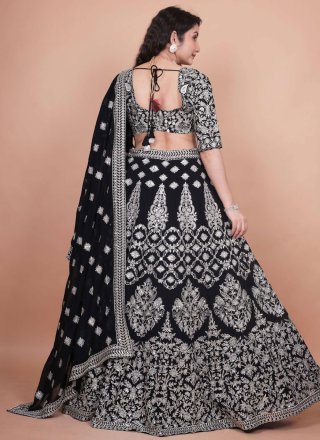 Black Georgette Embroidered and Sequins Work A - Line Lehenga Choli