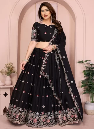 Black Georgette Embroidered and Zari Work A - Line Lehenga Choli for Ceremonial