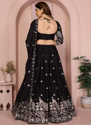 Black Georgette Embroidered and Zari Work Lehenga Choli for Ceremonial