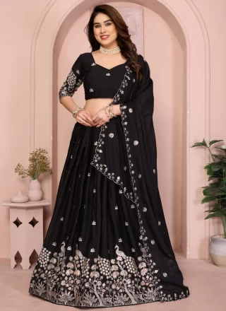 Black Georgette Embroidered and Zari Work Lehenga Choli for Ceremonial