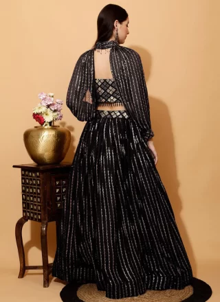 Black Georgette Embroidered, Sequins and Thread Work Lehenga Choli