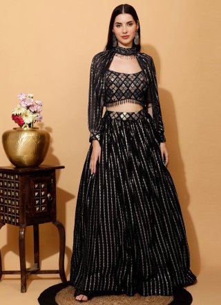 Black Georgette Embroidered, Sequins and Thread Work Lehenga Choli