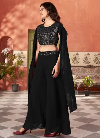 Black Georgette Embroidered, Sequins and Thread Work Salwar Suit