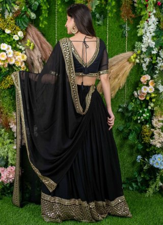 Black Georgette Embroidered, Sequins and Zari Work A - Line Lehenga Choli