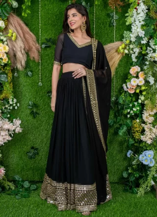 Black Georgette Embroidered, Sequins and Zari Work A - Line Lehenga Choli