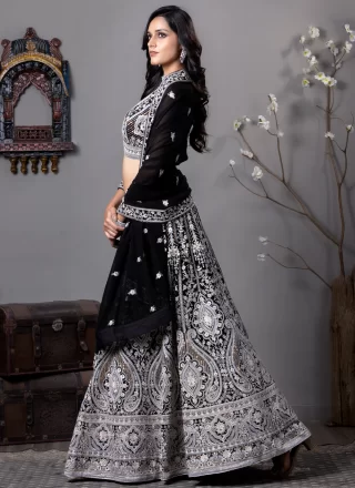Black Georgette Embroidered, Stone and Thread Work Readymade Lehenga Choli