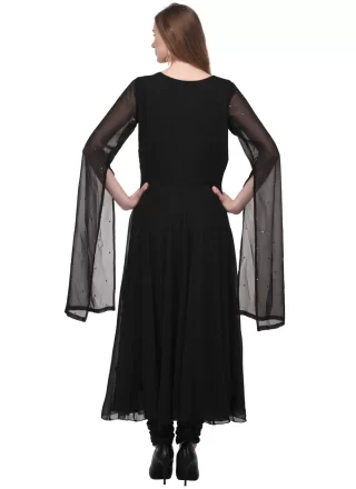 Black Georgette Embroidered Work Churidar Suit
