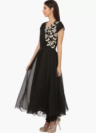 Black Georgette Embroidered Work Trendy Suit for Ceremonial