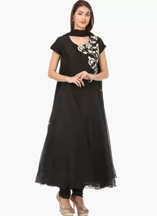Black Georgette Embroidered Work Trendy Suit for Ceremonial