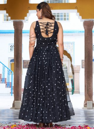 Black Georgette Gamthi, Mirror and Polka Dotted Work  Designer Gown for Ceremonial