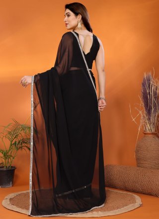Black Georgette Patch Border and Fancy Work Classic Saree