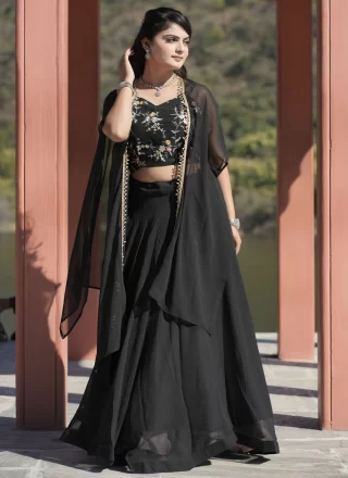 Black Georgette Plain Work Readymade Lehenga Choli for Ceremonial