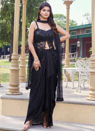 Black Georgette Readymade Lehenga Choli