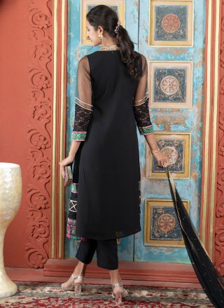 Black Georgette Readymade Style with Fancy, Lace, Woven and Zari Work for Ceremonial