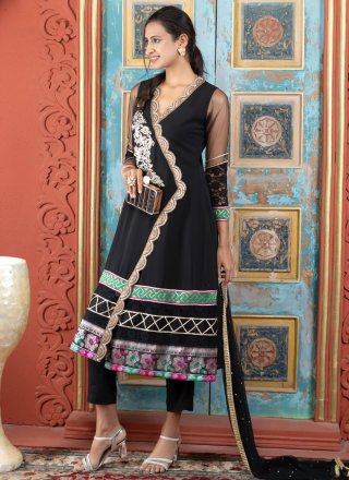Black Georgette Readymade Style with Fancy, Lace, Woven and Zari Work for Ceremonial