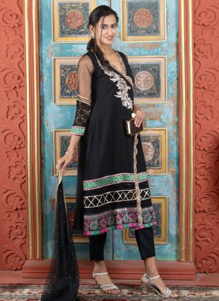 Black Georgette Readymade Style with Fancy, Lace, Woven and Zari Work for Ceremonial