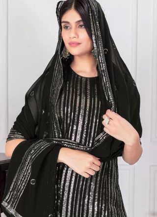 Black Georgette Readymade Style with Sequins and Thread Work