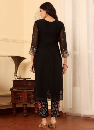Black Georgette Salwar Suit with Embroidered, Stone and Zari Work