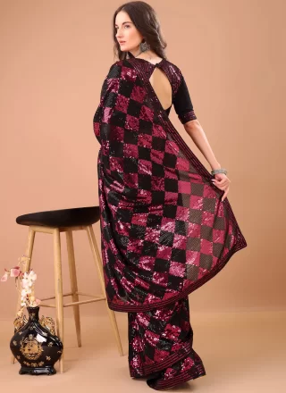 Black Georgette Sequins and Thread Work Designer Saree for Ceremonial