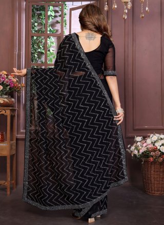 Black Georgette Swarovski Work Contemporary Sari
