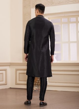 Black Hand and Plain Work Art Banarasi Silk Kurta Pyjama