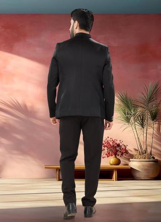 Black Hand Work Suiting Jodhpuri Suit