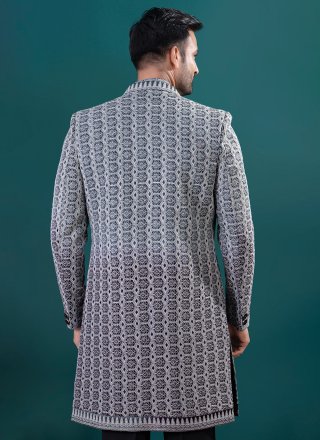 Black Imported Kurta Payjama with Jacket with Lucknowi Work Work