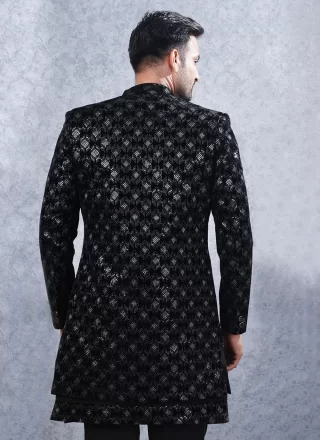 Black Imported Machine Embroidery Work Kurta Payjama with Jacket