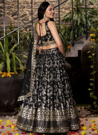 Black Jacquard A - Line Lehenga Choli with Embroidered, Jacquard, Sequins and Zari Work for Ceremonial