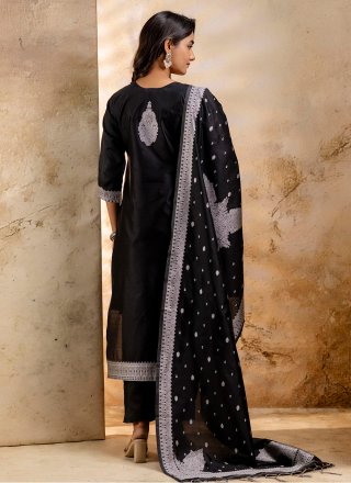 Black Jacquard and Weaving Work Blended Cotton Salwar Suit