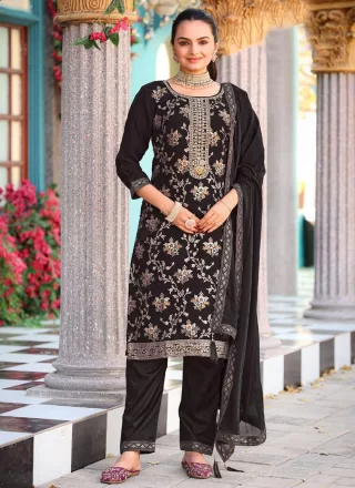 Black Jacquard Readymade Salwar Suit