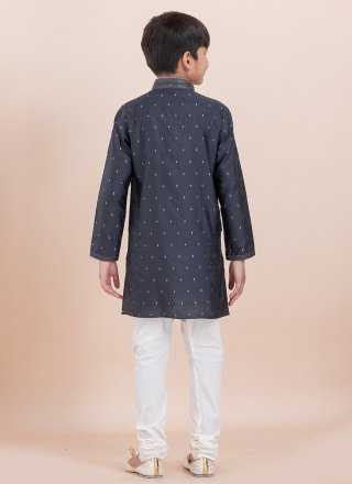 Black Jacquard Work Cotton Kurta Pyjama