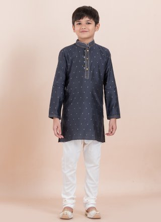 Black Jacquard Work Cotton Kurta Pyjama