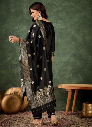 Black Jacquard Work Silk Blend Salwar Suit